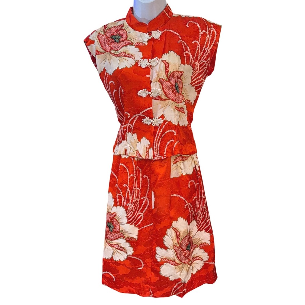 Vintage Chinoserie Two Piece Skirt Set Floral Traditional Statement Rare Find